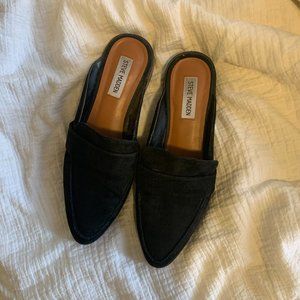 black suede steve madden mules